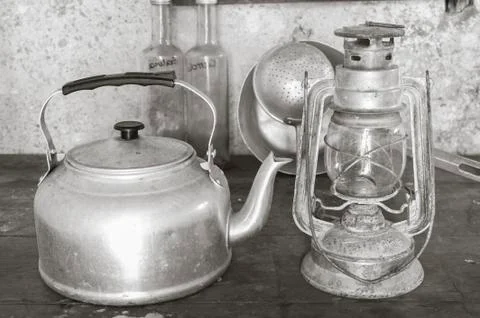 Old objects of a rural kitchen Stock Photos