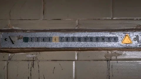 Old obsolete elevator dislocation information panel. This panel shows on which Stock Footage 153657104