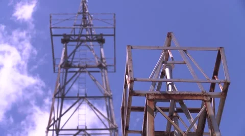 Old oil derrecks Stock Footage 5503349
