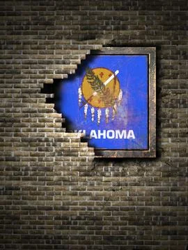 Old Oklahoma flag in brick wall Stock Illustration