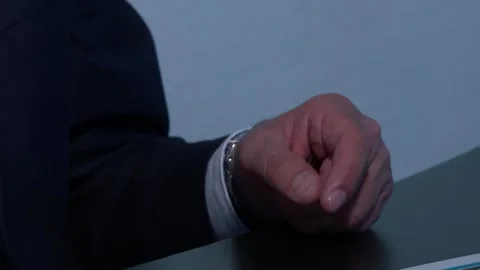 Old old man's hand on the table Stock Footage 295223522