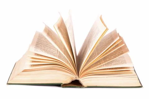 Old open book on the white background. Stock Photos