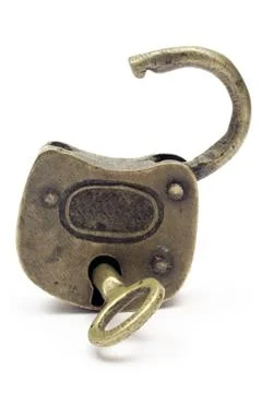 Old Open Padlock Isolated on a White Background 스톡 사진