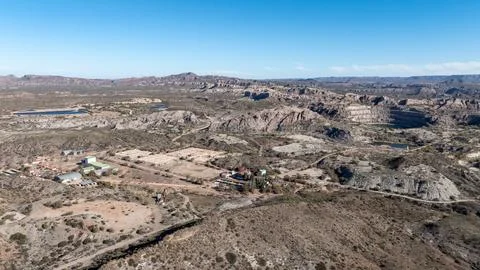 Old open pit uranium mine. Aerial view. Stock Photos