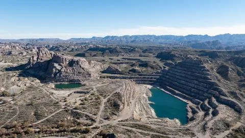 Old open pit uranium mine. Aerial view. Stock Photos