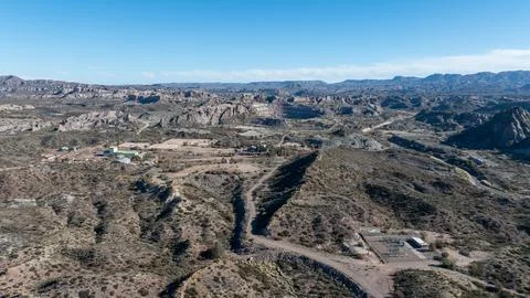 Old open pit uranium mine. Aerial view. Stock Photos