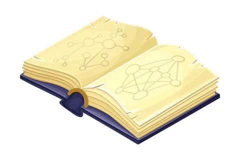 Old opened book with magic spells cartoon vector illustration Stock Illustration