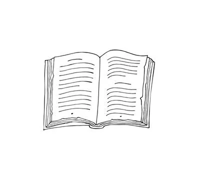Old opened book with pages. Hand drawn vector illustration of opened book. .. Stock Illustration