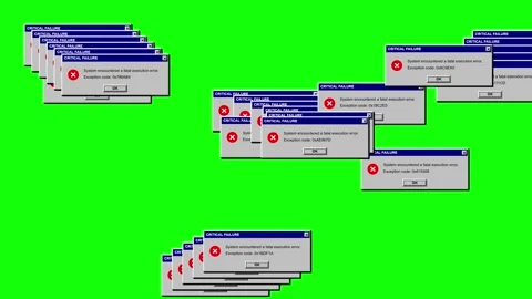 Old Operating System Pop Up Error Windows with Critical Failure Messages Fl.. Stock Footage 347343145