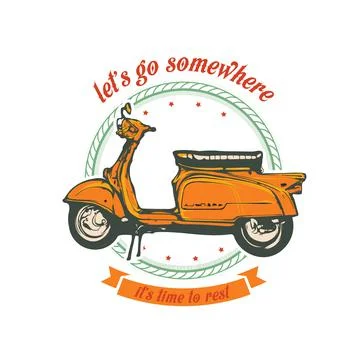 Old orange scooter, vector emblem, hand graphics Illustrazione stock
