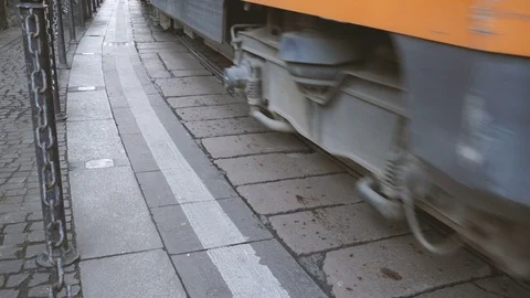 Old Orange Tramway in Milan Stock Footage 71376404