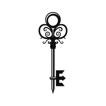 Old Ornate Key on White Background. Vector Illustration