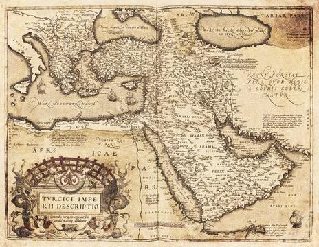 Old Ottoman Empire Map (1570)  Antique Map Of Turkey, Balkans and Middle East Stock Illustration