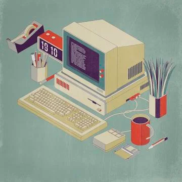 Old outdated desktop PC Stock Illustration