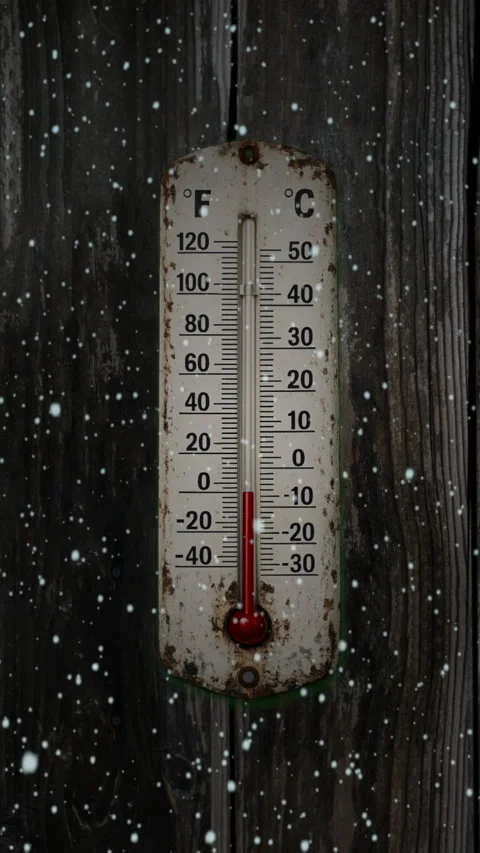 Old outdoor thermometer in the winter vertical Stock Footage 345615457