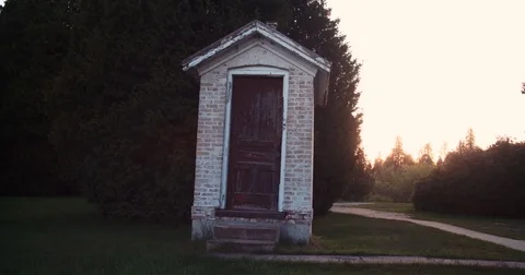 Old Outhouse Sunset Pan Stock Footage 71326207