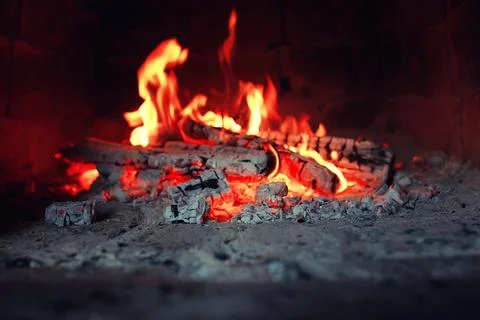 Old oven with flame fire Stock Photos