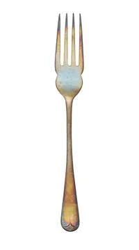 Old oxidized metal fork, cut out, photo stacking Stock-Fotos