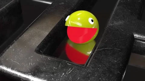 Old pac man video game in 3d environment Stock Footage 139751726