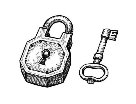 Old padlock and key. Stock Illustration