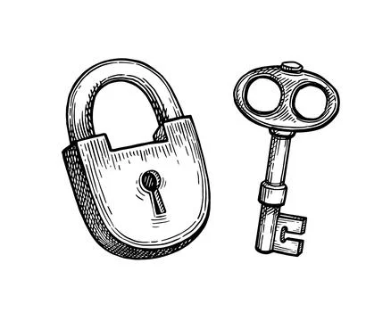 Old padlock and key. Stock Illustration