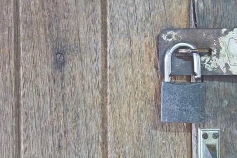 Old padlock on door Stock Photos