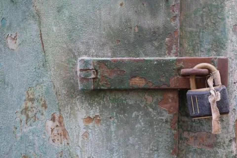 Old padlock on door Stock Photos