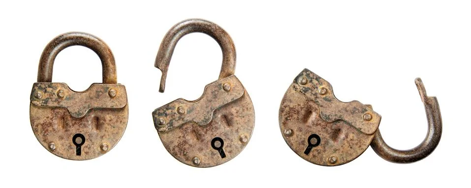 Old padlocks on white background Stock Photos