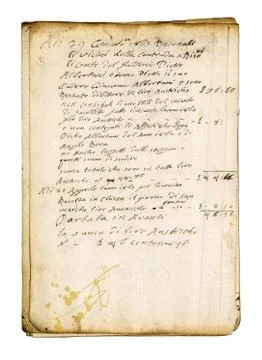 Old page written isolated on white. Year 1823. Stock Illustration