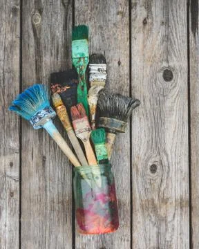 Old paint brushes Stock Photos