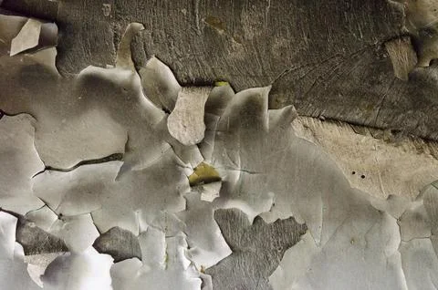 Old paint on the wall, burned after a fire Foto stock