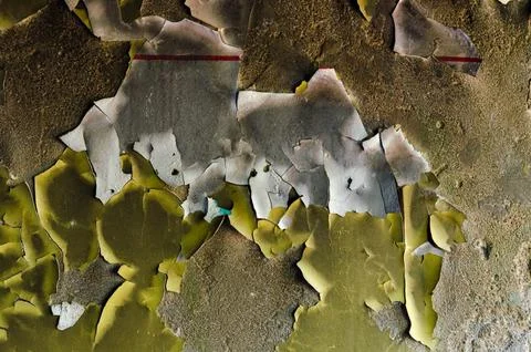 Old paint on the wall, burned after a fire Stock Photos