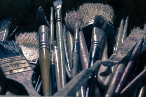 Old paintbrushes Stock Photos