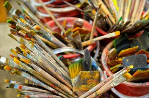 Old paintbrushes Stock Photos