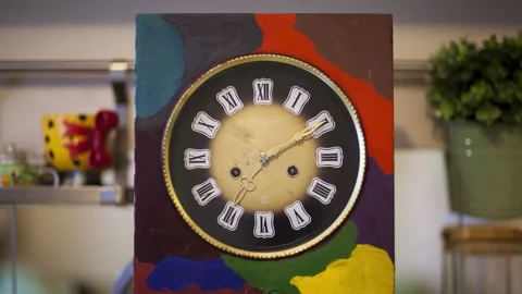 Old painted mechanical clock one hour timelapse Video stock 158277761
