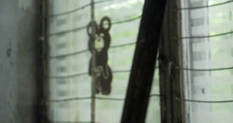 Old painted teddy bear kindergarten Pripyat Stock Footage 200952184