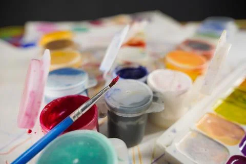 Old paints. brush for drawing Stock Photos