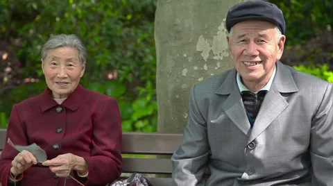 Old pair in park 库存影片 49062722