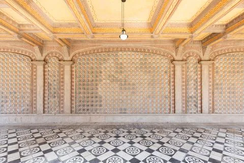 Old palace wall - Antique empty decorated interior with traditional floor, .. Stock Photos