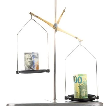 Old pan scales. the concept of the difference in the exchange rate of monet.. Stock Photos