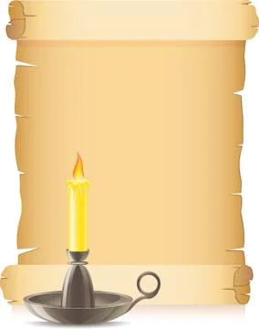 Old paper and conflagrant candle in a candlestick Stock Illustration