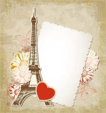 Old paper frame and  Eiffel tower Illustrazione stock