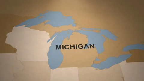 Old Paper Map of Michigan Stock Footage 261434619