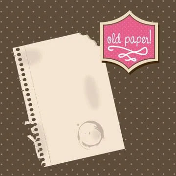 Old paper notebook with cute tag over brown background. vector Stock Illustration
