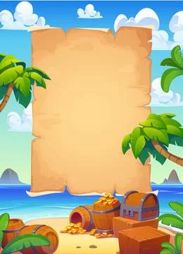 Old paper pirate scroll, tropical treasure island Stock Illustration