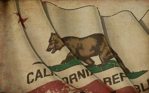 Old Paper Print - Waving Flag of the State of California Stock Illustration