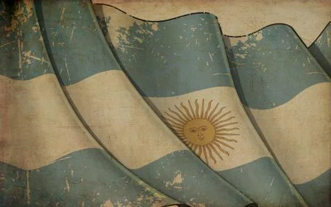 Old Paper Print - Waving Flag of Argentinian Stock Illustration