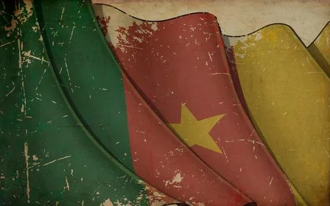 Old Paper Print - Waving Flag of Cameroon Stock Illustration