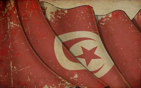 Old Paper Print - Waving Flag of Tunisia Stock Illustration