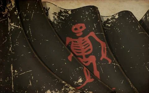 Old Paper Print - Waving Jolly Roger of Eduard Low Stock Illustration